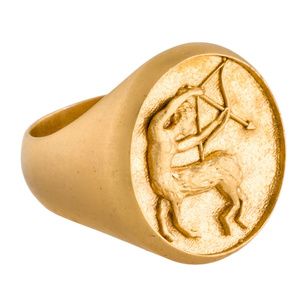 Schiaparelli Gold Zodiac Signet Sagittarius Ring